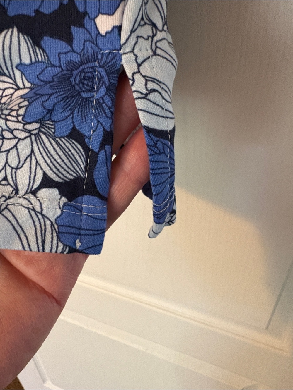 Jones New York Navy and Blue Floral Pajama Top and Bottom with White Piping - Picture 8 of 16